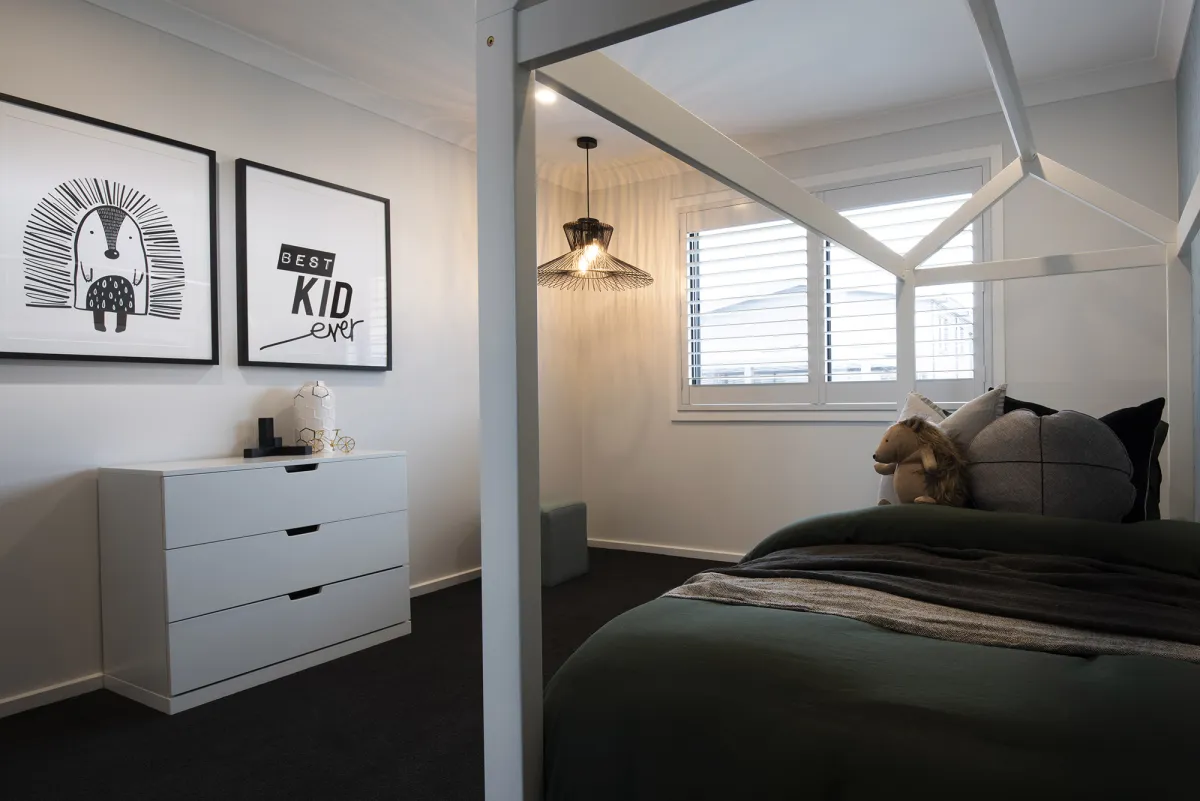 blue kids bedroom with bed
