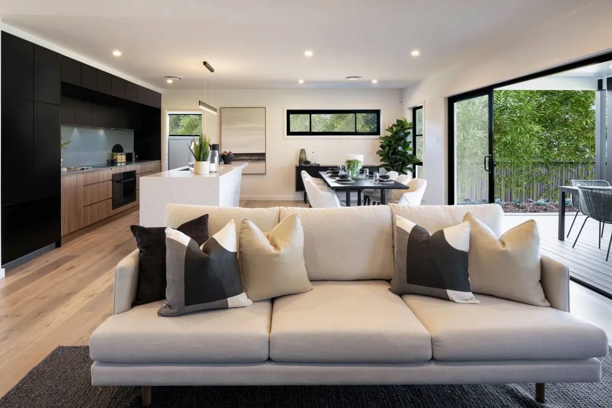 Living room in a knock down rebuild home