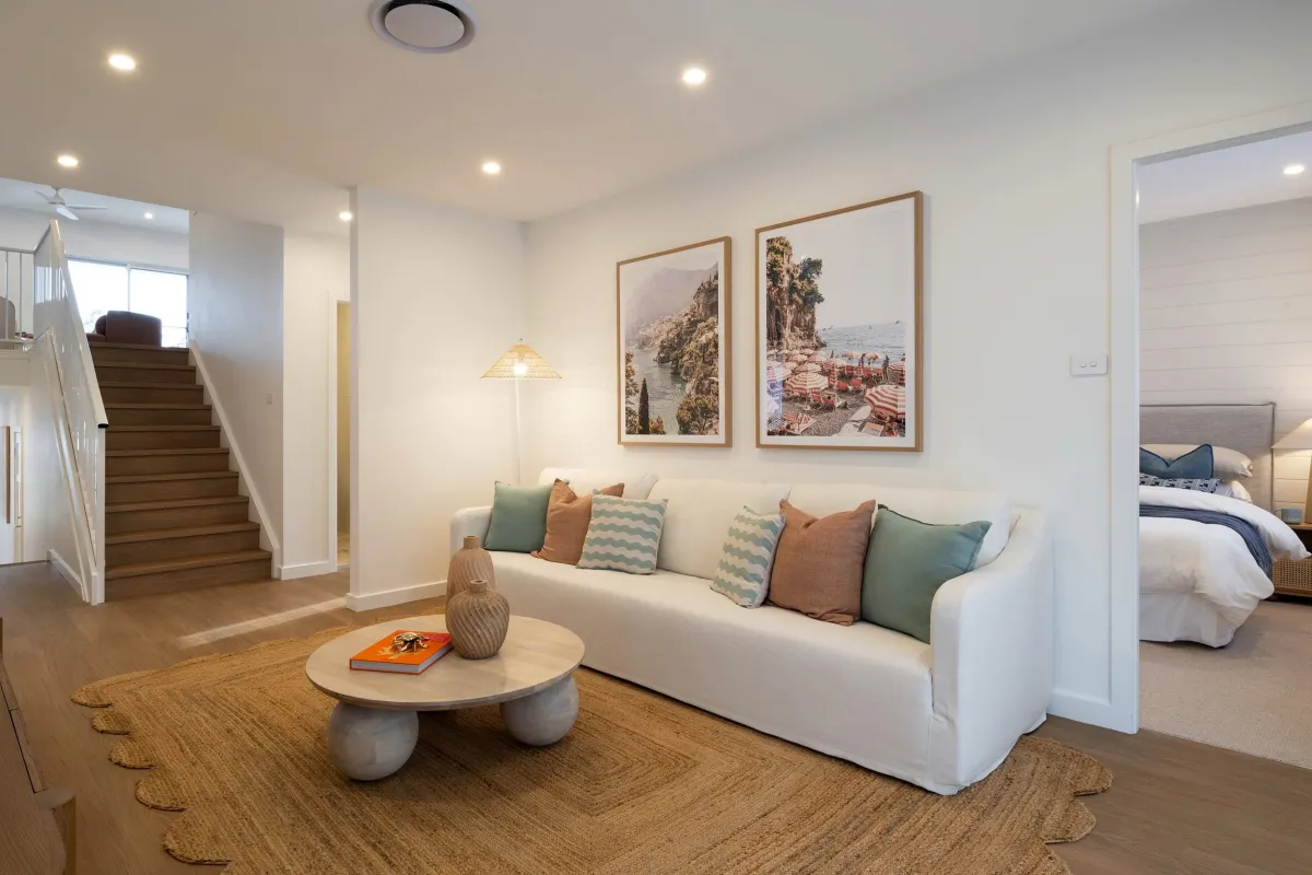 Open plan living room in a split level home