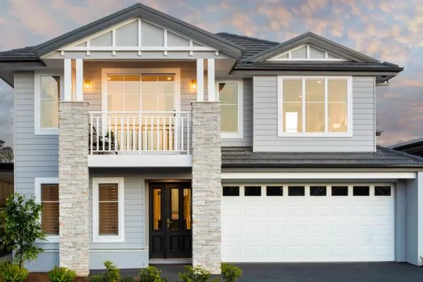 Home facade at dusk