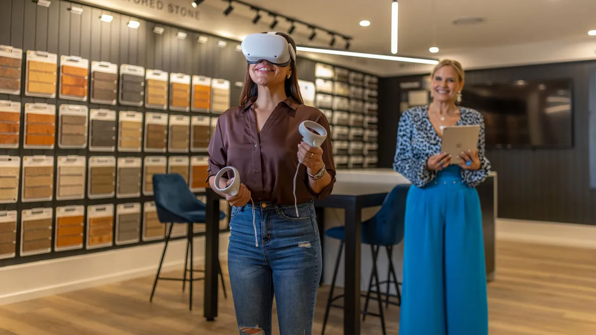 client experiencing a display home virtual tour