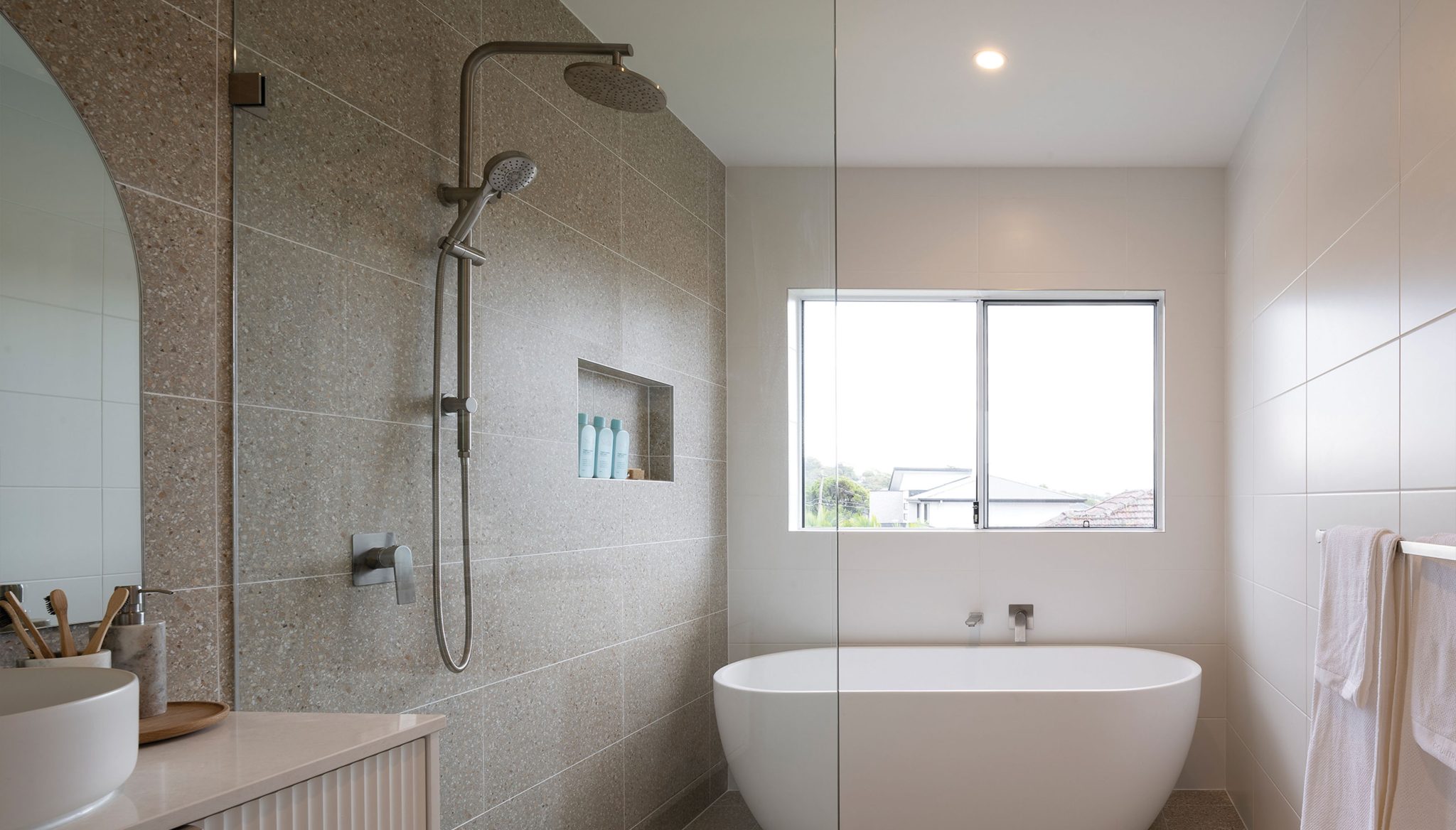 Main Bathroom: Square set ceilings